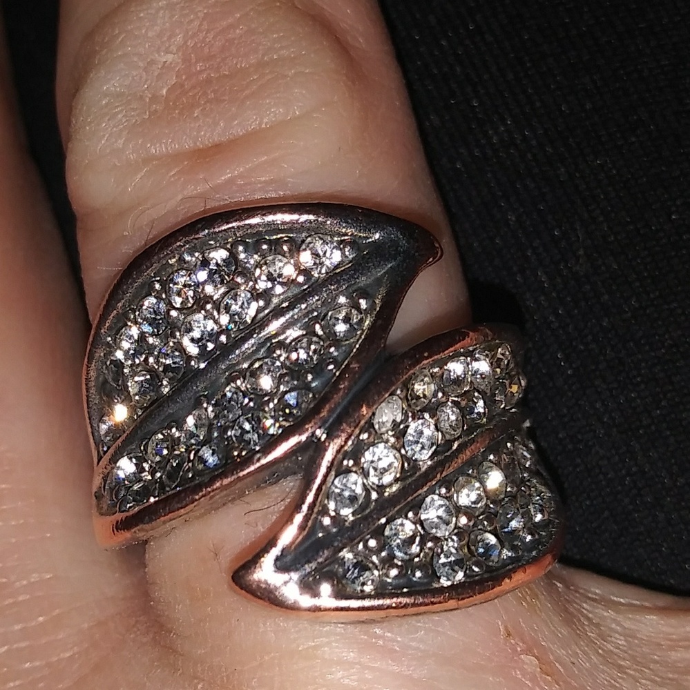 Two leaf lab created diamond ring on rose plated